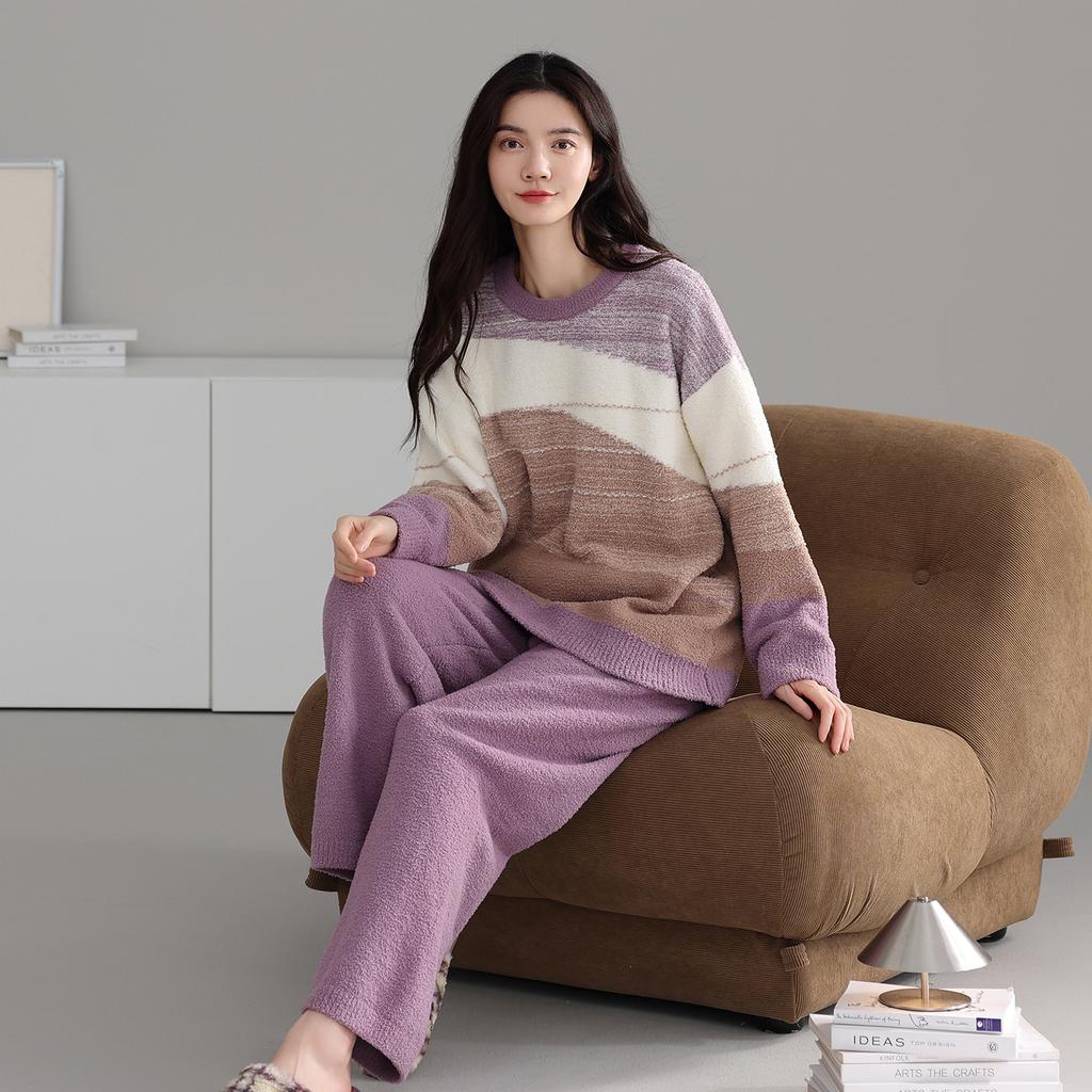 Half Fleece Pajamas Women'S Winter Fleece Thickened Coral Fleece To Keep Warm, Autumn And Winter Can Wear Soft Loungewear Suit