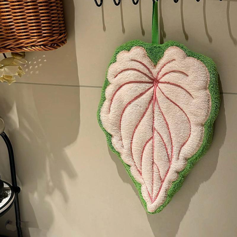 Decorative Leaf Hand Towel Tropical Plants Kitchen Towel Super Absorbent Handkerchief Quick-Dry Bathroom Towel with Hanging Loop