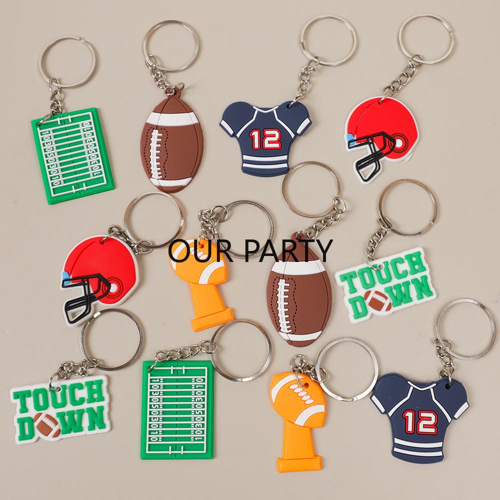 

12Pcs Sports Rugby Theme PVC Keychain American Football Backpack Pendant for Boy Birthday Party Favors Goodie Bag Pinata Fillers