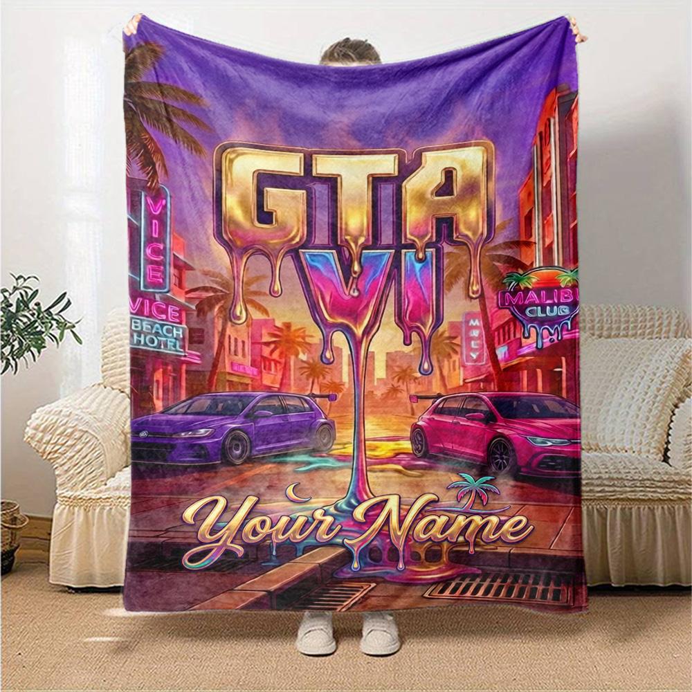 Gta Customize Text Blanket Gift Customizable Blanket Soft & Cozy for Bed Chair Home Decor Living Room Four Seasons Universal