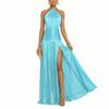 2026 Spring European and American Pleated Long Dress with High Waist Slit for Women