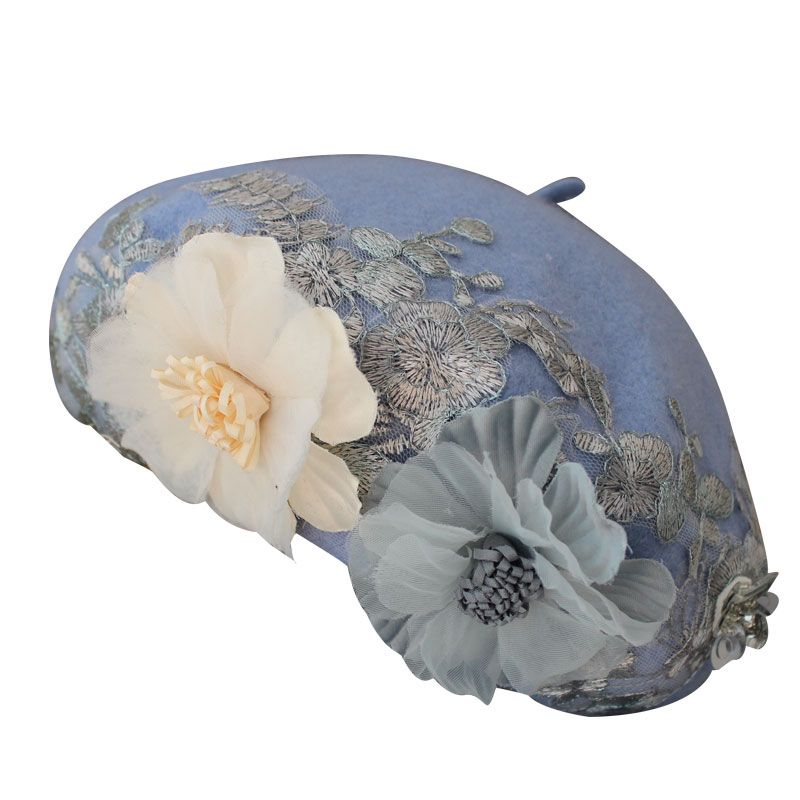 Women's Hat Original Embroidered Beret Women's Autumn/winter Floral Painter Hat Wool Pumpkin Hat