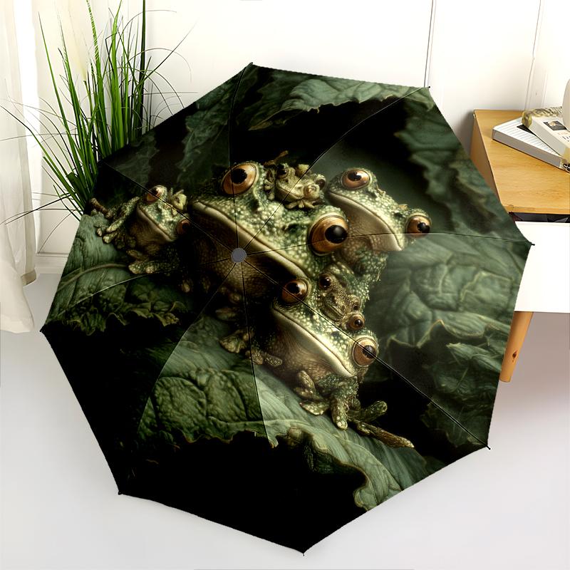 frog pattern, automatic folding umbrella, portable and foldable design, 8 ribs, a Christmas or birthday gift.