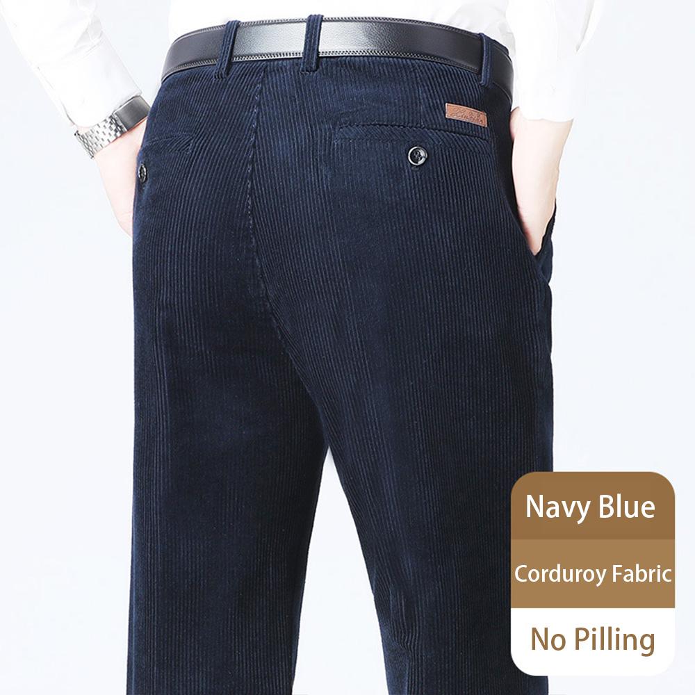 

Мужские брюки осень-зима из плотного вельвета, повседневные прямые брюки, деловые, формальные брюки, однотонные, плотные 38 тёмно-синий