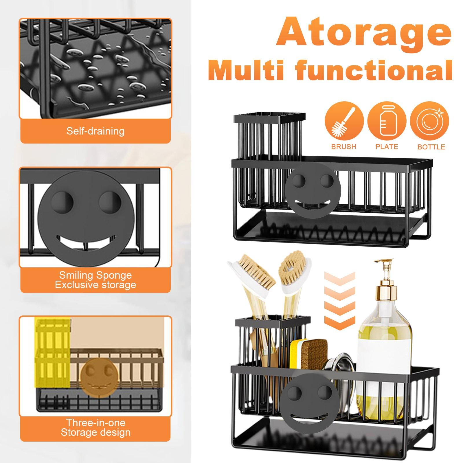 

Держатель для губки для кухонной раковины и органайзер для раковины - Двухслойная стойка для хранения из нержавеющей стали, -защитное хранение для щеток для мытья посуды One Size