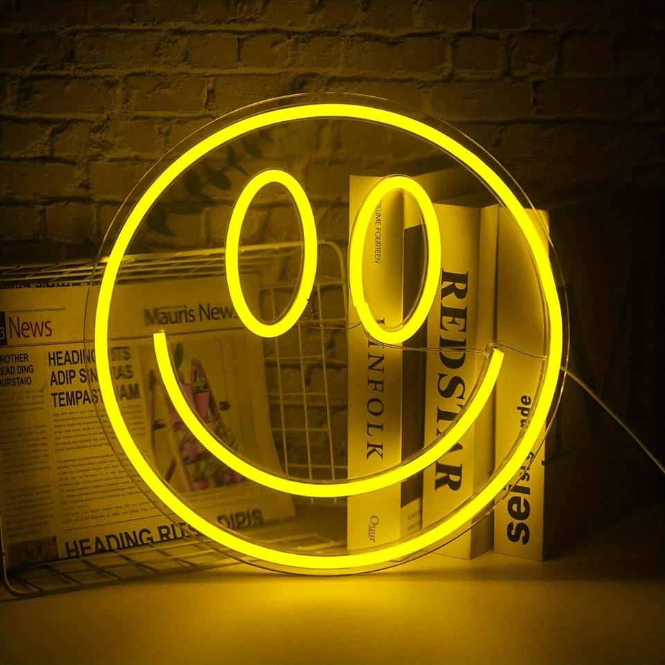Smile Face Neon Sign, USB LED Neon Light Wall Decor Smiley Face Light Up Signs For Bedroom Kids Room Wedding Party Decoration