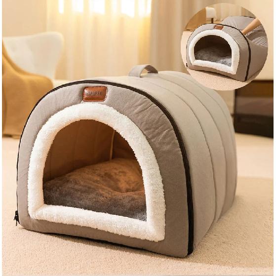 Winter Dog Bed Self-Warming Puppy House Cozy Cat Sleeping Tent Cave Beds Indoor Kitten Nest Kennel Hut for Small Medium Dog Cats