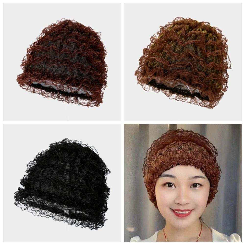 Soft Elastic Curly Hair Hat Breathable Mesh Lace Pullover Cap Beauty Lace Curling Hat  for Mom