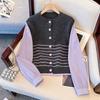 Patchwork Faux Two-Piece Round Neck Knit Sweater - Women's Versatile Short Top for Spring 2026