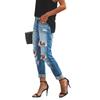 Dámské džínové capri kalhoty s roztřepenými detaily, středním pasem a rovnými nohavicemi, Street Style, vyprané, distressed denim jeans