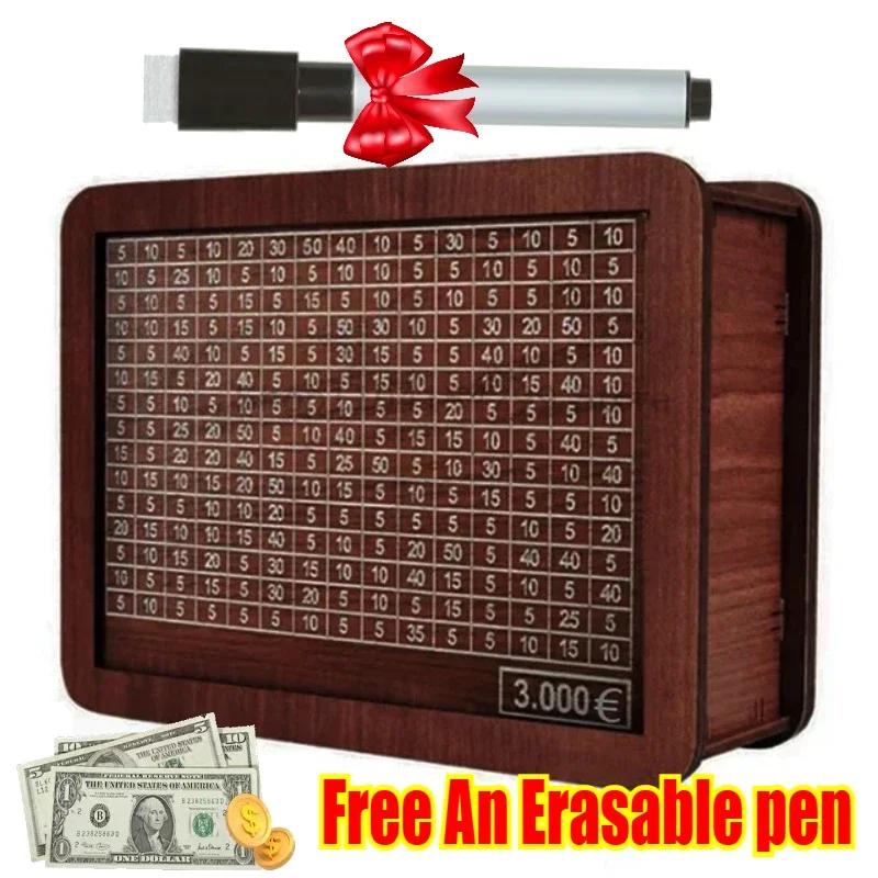 Wooden Piggy Bank Reusable Handmade Money Box, Piggy Bank with Saving Goal and Numbers To Check for Helps The Habit of Saving