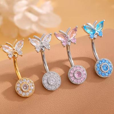 Bauchnabelring Schmetterling Zirkon Bauchpiercing Ringe Für Frauen Edelstahl Nabel Curved Barbell Ring Körperschmuck