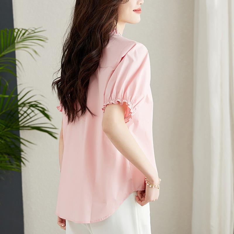 V-neck Short-sleeved Shirt for Women In Summer and Summer Temperament Puff Sleeve Top Versatile and Fashionable Shirt