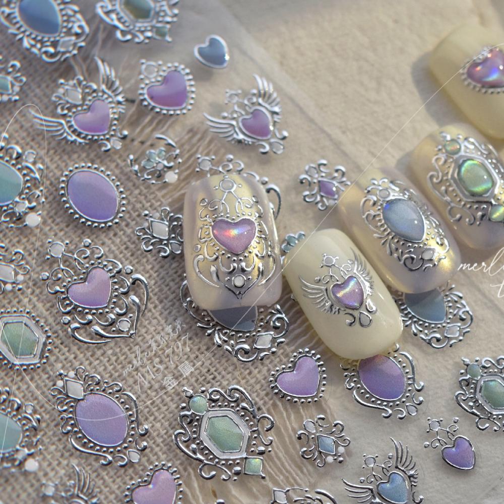 Cat's Eye 5D Gradient European Love Gem Wing Crystal Geometric Colorful Self Adhesive Nail Art Stickers Manicure Decals