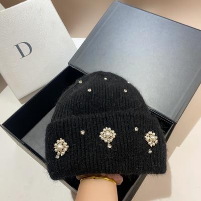 Palace Rhinestone Rabbit Fur Knitted Hat Princess Sweet Celebrity Xiaoxiangfeng Warm Ear Protection Wool Hat