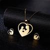 Stainless Steel Gold Color I Love MAMA Letter Necklace Earrings Set For Women Heart Mom Daughter Figure Mother's Day Jewelry Set