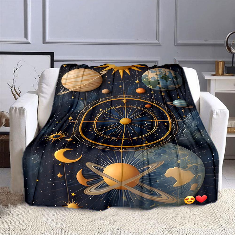 Solar System Celestial Map Design Patterned Flannel Blanket Perfect for the Bedroom Living Room, Sofa, or a Little Nap