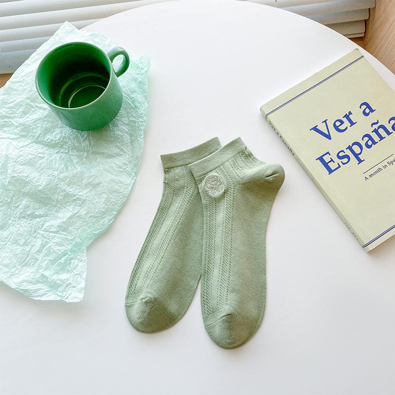 

Тонкие сетчатые носки на весну и лето, женские короткие носки с мультяшным медведем, хлопковые носки, влагоотводящие и дышащие, низкие носки-следки 1 pair зелёный