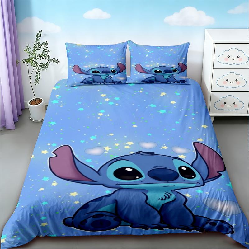 Twin Duvet Cover Stitch & Lilo Cartoon Quilt Cover Soft and Breathable Bedding Set for Bedroom Decor Dormitory Gifts