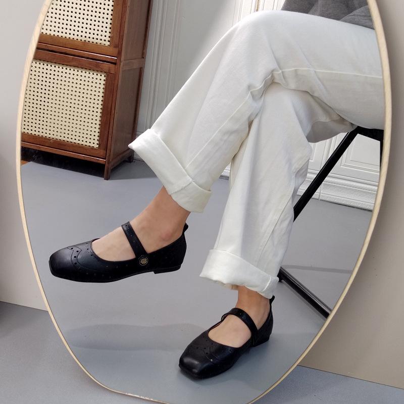 Fashion IPPEUM Women Mary Janes Shoes For Women PU Leather Black Vintage Retro Ballet Flats