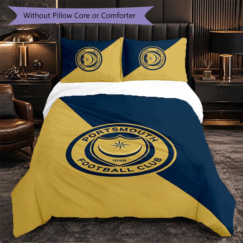 Portsmouth FC Themed Bedding 3Pcs Duvet Cover Set Decorative Bed Linen For Teen Room Home Decoration