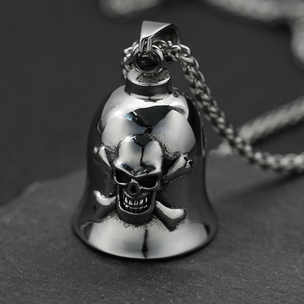 Stainless Steel Viking Motorcycle Pendant Gothic Punk Biker Jewelry for Men with Exorcism Bell