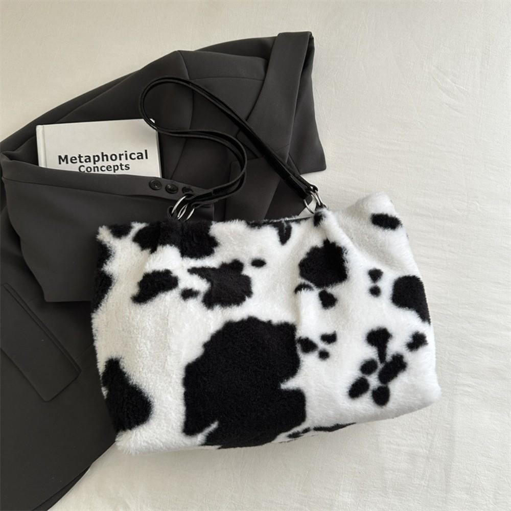 Large Capacity Plush Tote Bag Versatile Underarm Bag Gift Cow Print Shoulder Bag Women