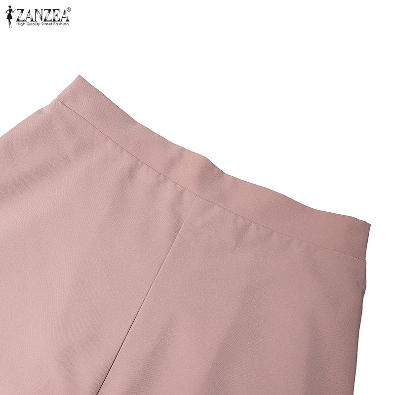 ZANZEA Damska Bluzka z Długim Rękawem i Spodnie z Szerokimi Nogawkami Casualowe Dwuczęściowe Zestawy