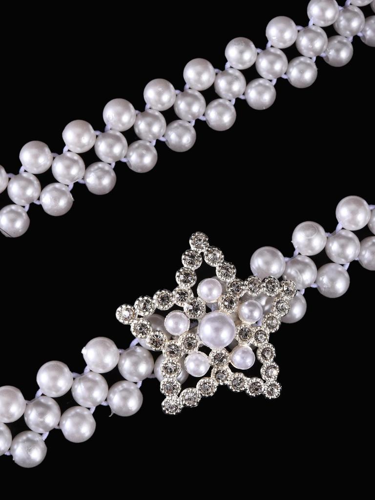 "Korean Style Rhinestone Pearl Waist Chain for Women – Fashionable, Sweet, Elastic Belt"