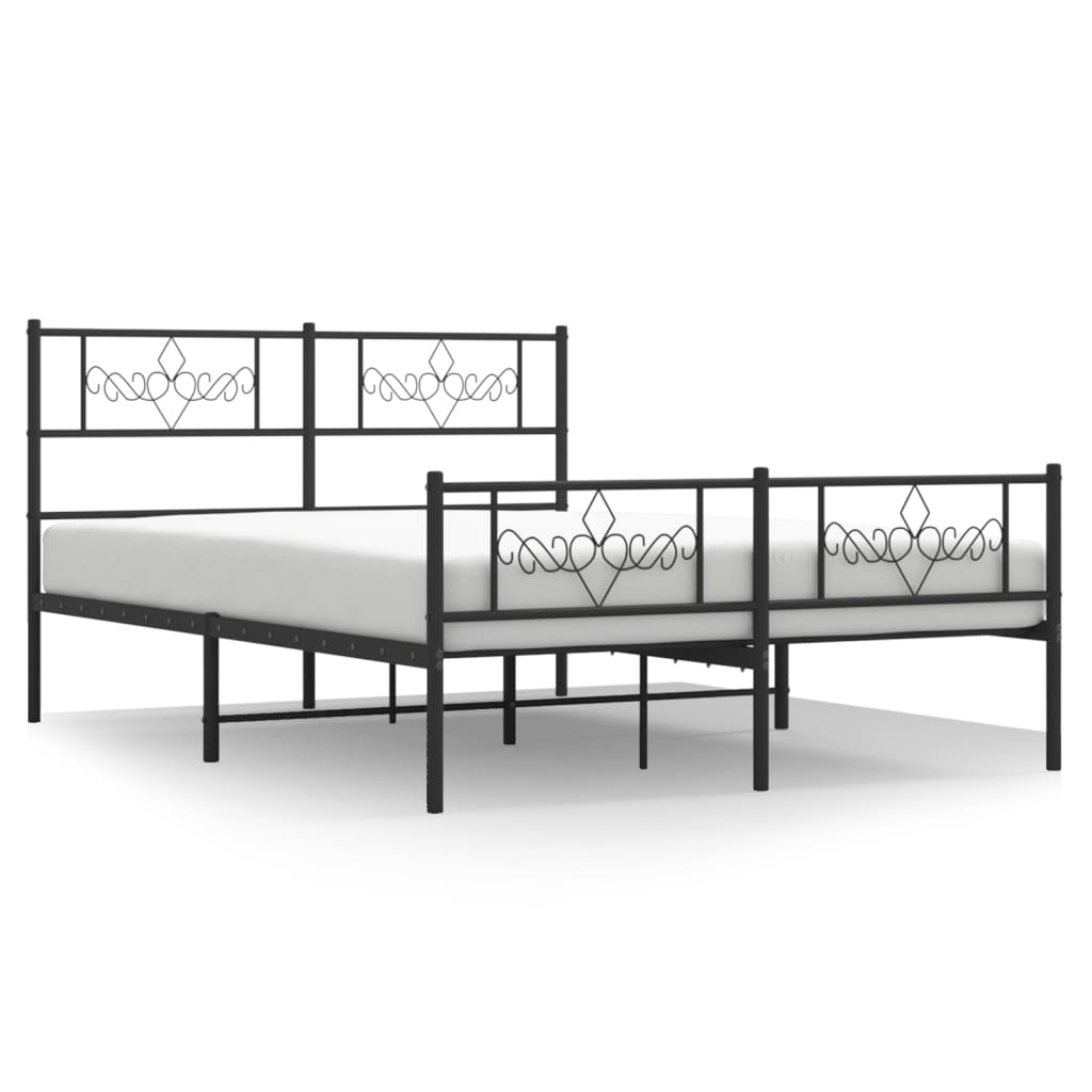 Metal Bed Frame with Headboard and Footboard Black 120x200 cm