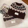 Vintage Fair Island knitted wool hat women's autumn and winter warm versatile ear protection hat loose face small headgear