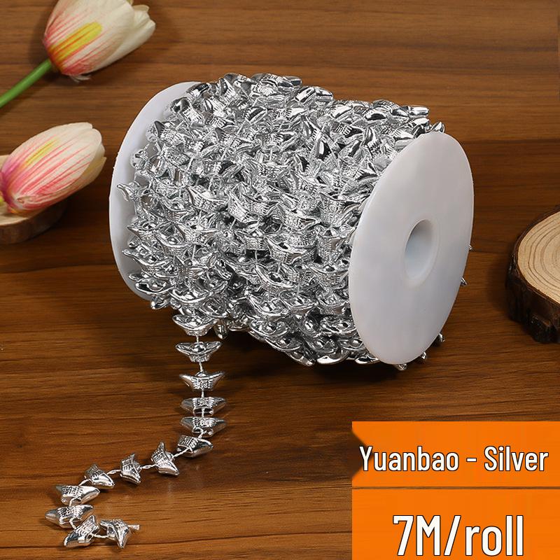 Lanț cu Mărgele Aurii și Argintii: Decorațiune Pom de Crăciun & Șir Decorativ DIY