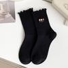 Female Spring and Autumn Solid Color Lace Strawberry Embroidery Boneless Tube Cotton Socks