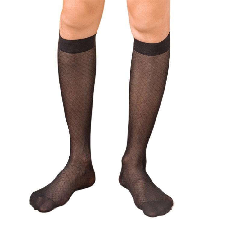 Herren Business Weiche Atmungsaktive Nylon Durchsichtige Strümpfe Dünne Durchsichtige Seide Diamantmuster Wadenstrümpfe für Formelle Anlässe