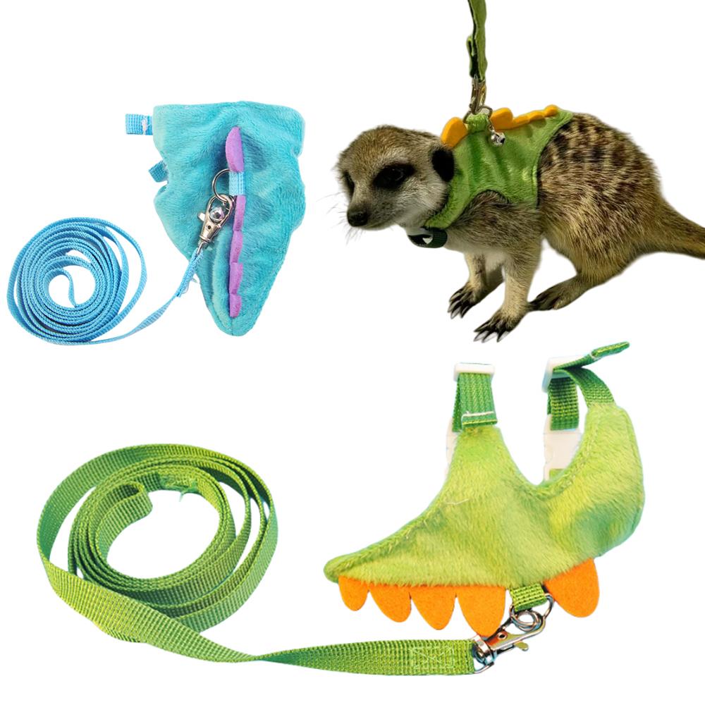 Adjustable Ferret Drawstring Vest With Bell Pet Outdoor Walking Rope Bunny Harness Harness Vest Dinosaur Design Pet Accessories