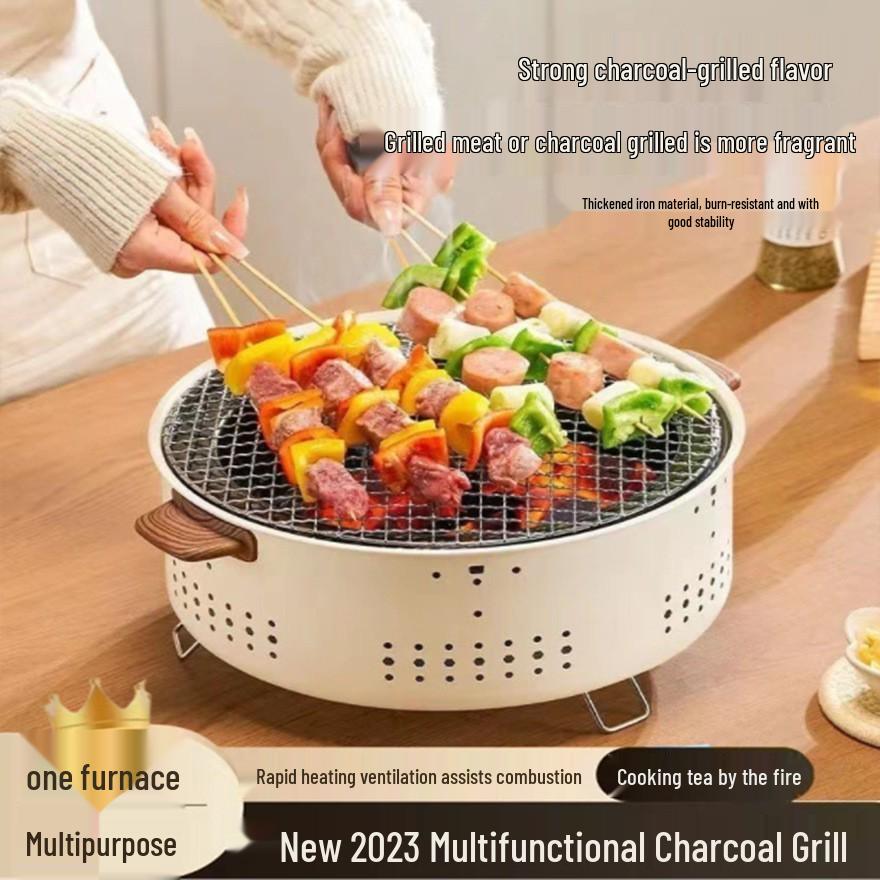 Korean BBQ Portable Outdoor Charcoal Grill, Multifunctional Cooking Grill