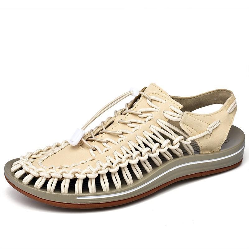 Sandali Estivi da Uomo con Punta Chiusa in Maglia, Scarpe Traspiranti e Antiscivolo con Lacci Elastici, Adatti per il Tempo Libero all'Aria Aperta, Abbigliamento Primaverile ed Estivo