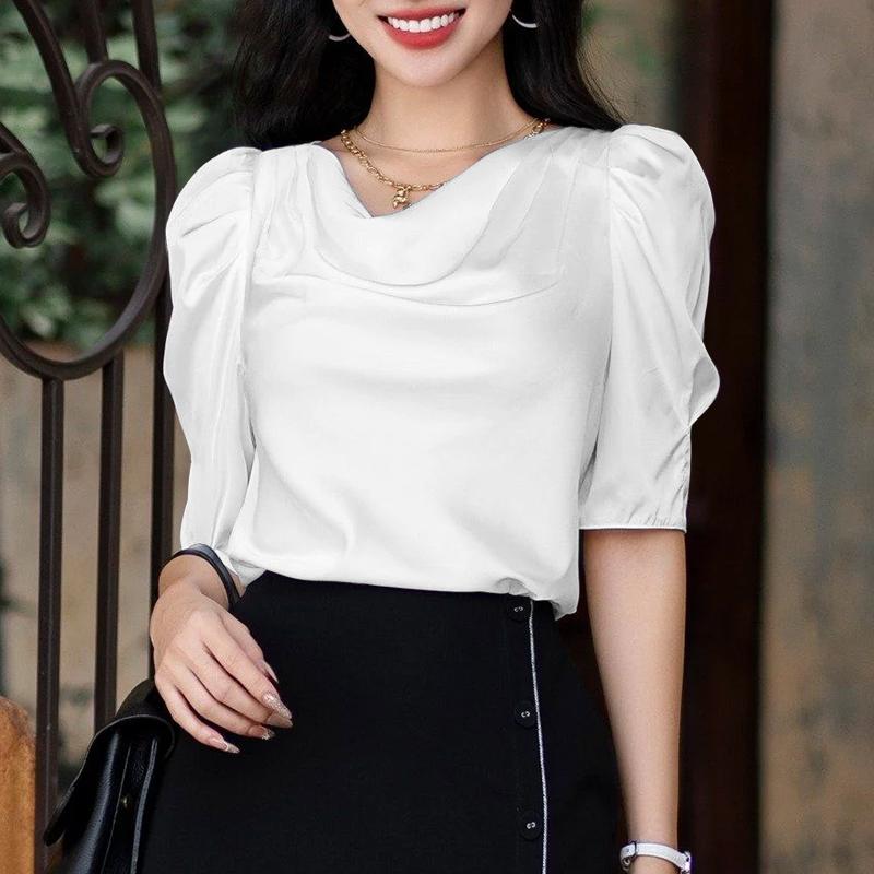 ZANZEA Damska casualowa bluzka z kołnierzem ze sztucznego futra, gładka, z krótkim rękawem