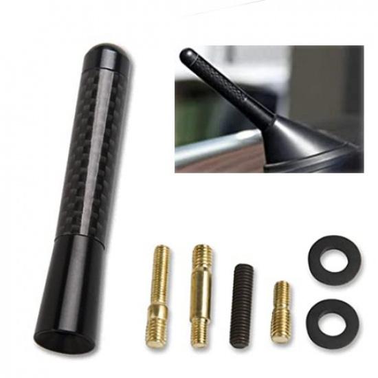 3inches Car Antenna Carbon Radio Fiber FM Antena Black Kit Universal w/ 4 Screw