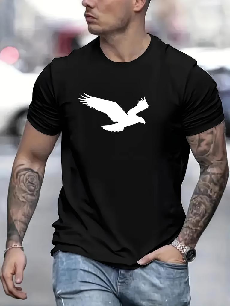 T-shirt casual e alla moda da uomo, estiva, larga, 100% cotone, con stampa di aquila, girocollo, maniche corte, top di alta qualità