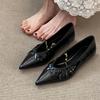 Sheepskin version pointed shoes pleated flat bottom beautiful single shoes women's metal chain temperament Mary Jane grandma shoes