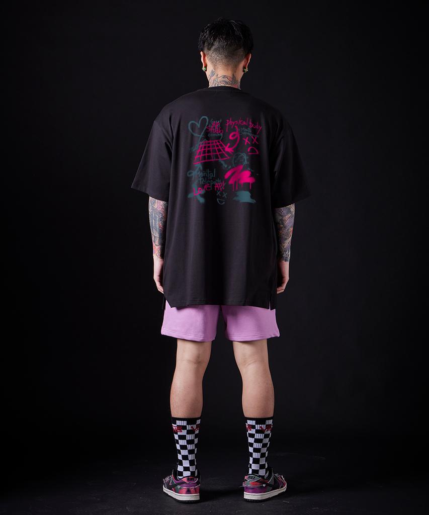 ASTRAL PROJECTION Graffiti Supima Cotton Round Neck Short Sleeve T-Shirt_Black