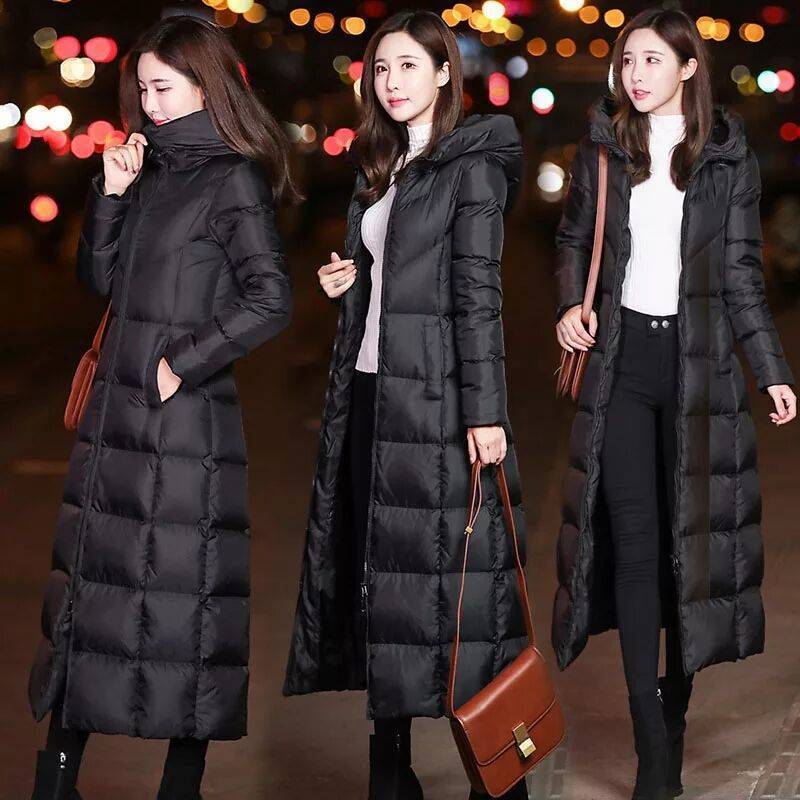 Zimowa swobodna kurtka parka damska czarna długa puchowa elegancka kurtka vintage streetwear zagęścić ciepłe gładkie ubrania damskie