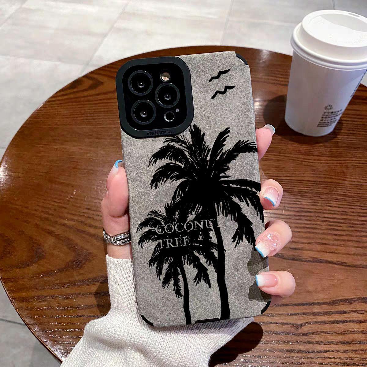 

Nordic Style Fur Versatile Black Hidden Coconut Tree Suitable for New Apple 16promax Mobile Phone Case Iphone15 Apple 16