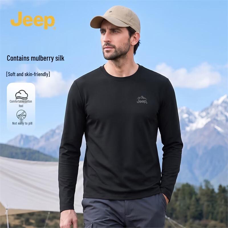JEEP Men's Silk-Blend Long Sleeve Crew Neck T-Shirt