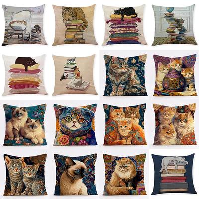 Nuova Serie di Federe con Stampa Gatto Murale Artistico per Divano Design Animale Federa Retrò Decorazione per la Casa Copricuscino 45x45 cm