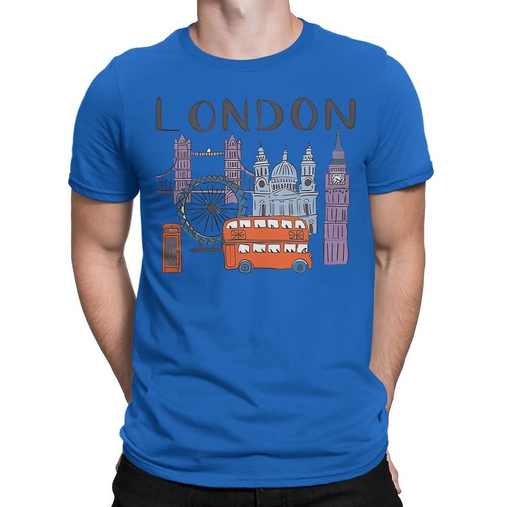 London Landmarks TShirt Famous British Icons Souvenir Cartoon Bus Tower T4901