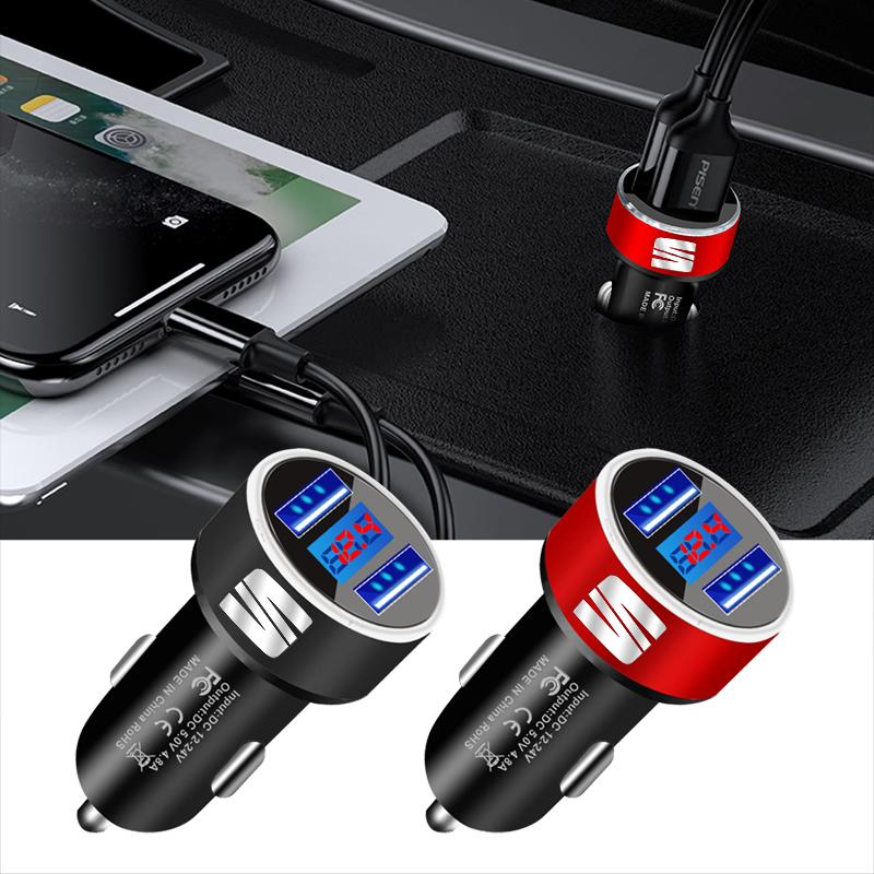 Car Charger 2 USB Ports Fast Charging Digital Display Car Accessories For SEAT Arona Ateca Tarraco Minimo IBL EL-BORN LEON