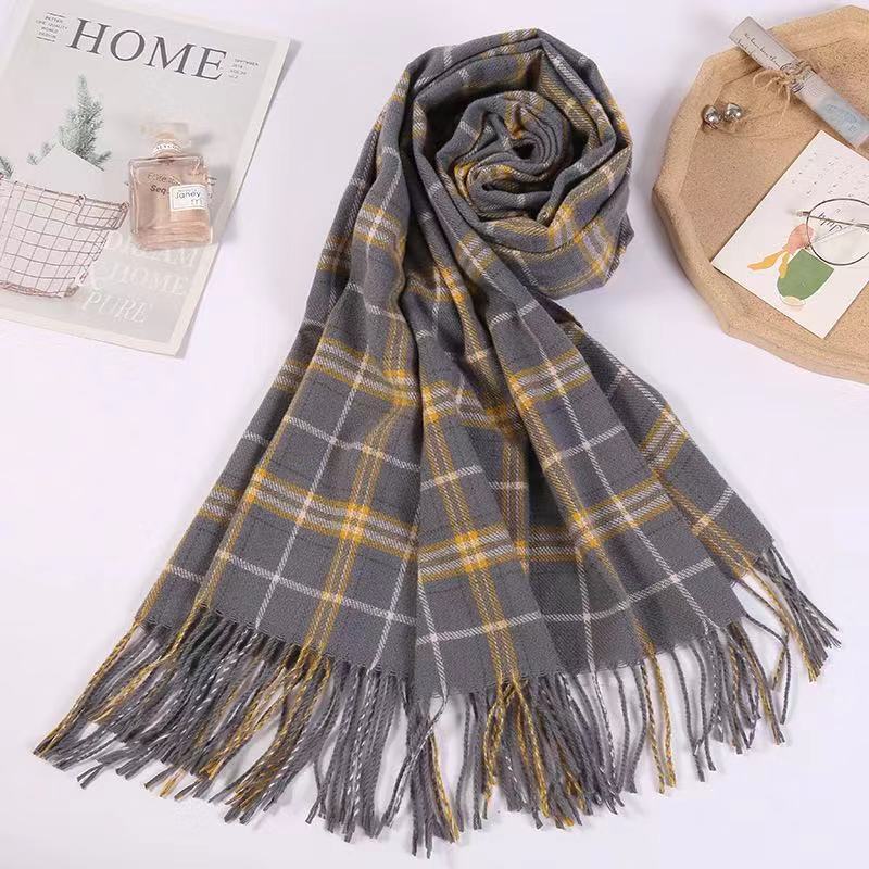 Autumn And Winter Simple Women'S Plaid Scarf Shawl European And American Thick Warm Long Imitation Cashmere Scarf