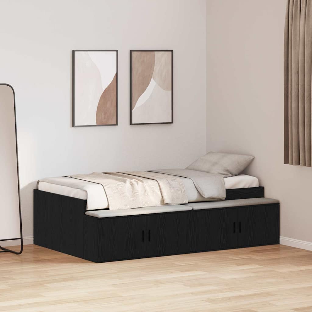 Bed Frame in Black Oak Effect 90 x 200 cm Engineered Wood